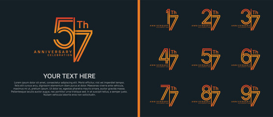 anniversary logo set with split style. orange color on black background for celebration moment