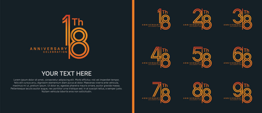 anniversary logo set with split style. orange color on black background for celebration moment