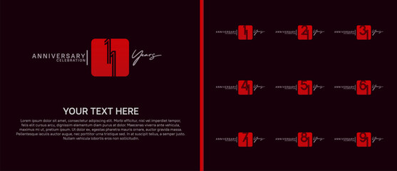 anniversary logo set with square. red and white color on purple background for celebration moment