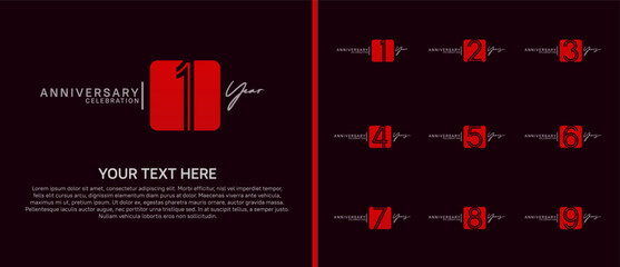 anniversary logo set with square. red and white color on purple background for celebration moment