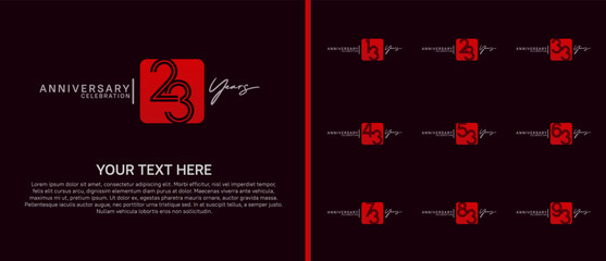 anniversary logo set with square. red and white color on purple background for celebration moment