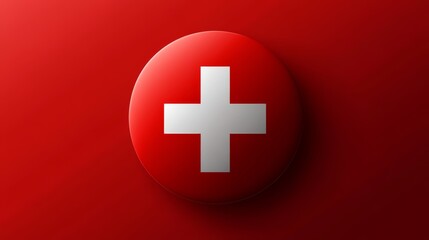 Obraz premium 86.Swiss flag designed in a perfect circle, with a bold white cross centered on a vibrant red background, crisp and clean vector design with a subtle shadow effect.