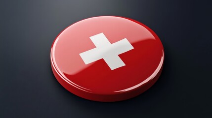 Obraz premium 89.Swiss flag in circular form, designed with a modern glossy finish, slight shading on the edges, and a light reflection creating a metallic effect.