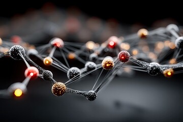 Abstract Molecular Structure Connecting in a Dark Background