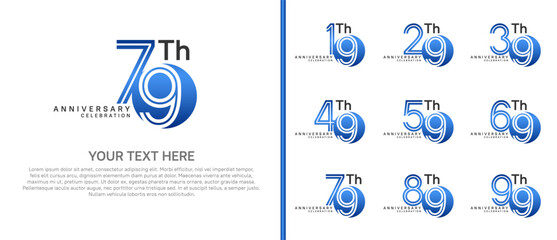 anniversary logo set with circle. blue color on white background for celebration moment