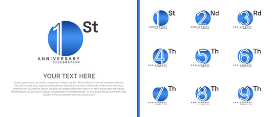 anniversary logo set with circle. blue color on white background for celebration moment