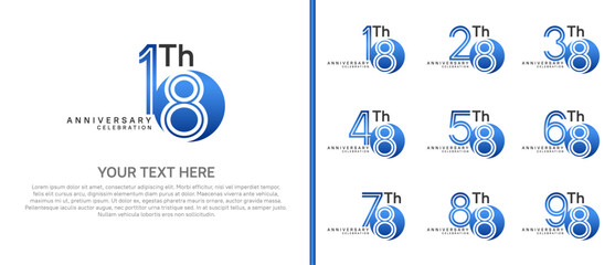 anniversary logo set with circle. blue color on white background for celebration moment