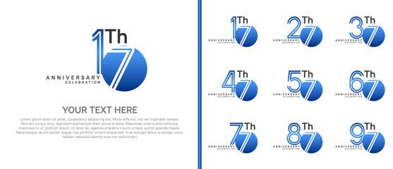 anniversary logo set with circle. blue color on white background for celebration moment