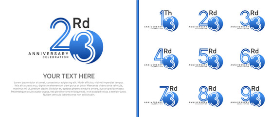 anniversary logo set with circle. blue color on white background for celebration moment