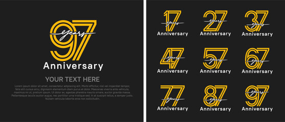 anniversary logo set with handwriting. yellow and white color on black background for celebration moment