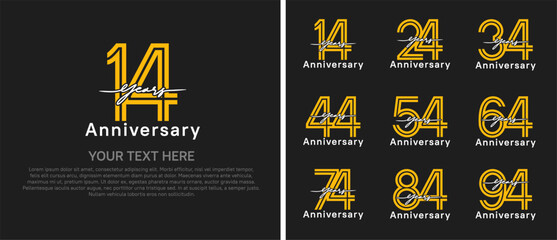 anniversary logo set with handwriting. yellow and white color on black background for celebration moment
