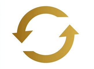 Gold double circular arrows rotate in opposite directions against white ground