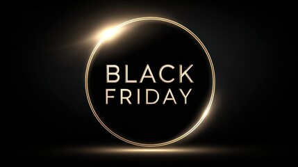 A sleek, minimalistic graphic featuring the words "BLACK FRIDAY" illuminated in gold against a dark background, symbolizing sales and shopping events.