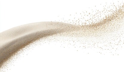 Swirling beige sand particles curve across the frame on a white background