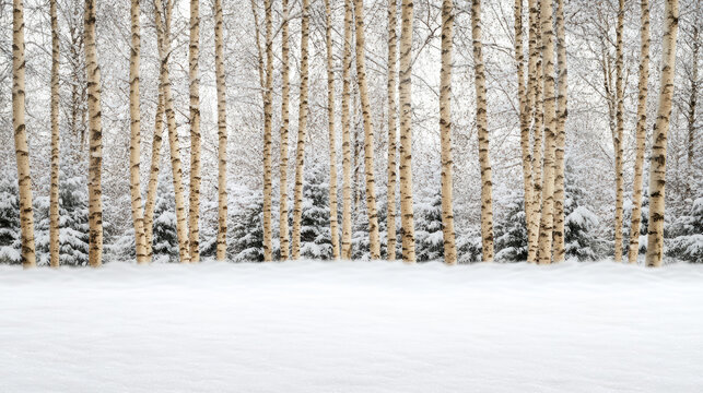 Birch tree snow winter forest snowy field tree trunk conifer frost landscape birch grove - Powered by Adobe