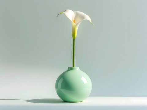 Minimalist Calla Lily in Pastel Green Vase on Soft Neutral Background