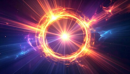 Cosmic ring of light bursting with energy against a nebula background