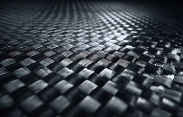Naklejka premium Close up view of woven carbon fiber texture with selective focus