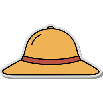 Simple Yellow Pith Hat With Red Ribbon Detail and White Outline On Black Background Vector Illustration