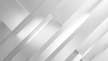 Abstract white planes overlap, creating a light and shadow geometric pattern