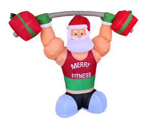 inflatable santa claus lifting weights isolated
