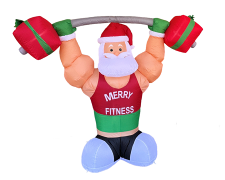 inflatable santa claus lifting weights isolated
