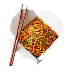  Chinese Takeout Fried Noodles Chow Mein on a white background