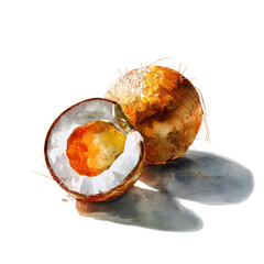 Coconut Fruit Watercolor on a white background