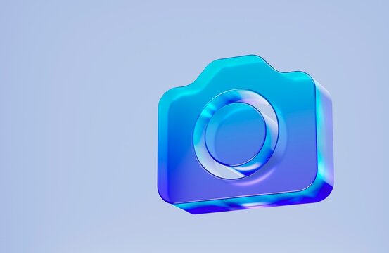 3D camera icon, photo capture symbol. Colorful gradient glass like icon, trending glass holographic icon, for graphic design, UI UX interfaces, 3d render illustration.
