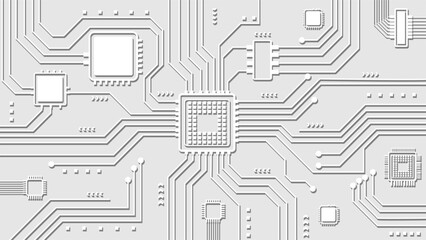 Abstract White Circuit Board Background With Clean Microchips And Lines Vector Design