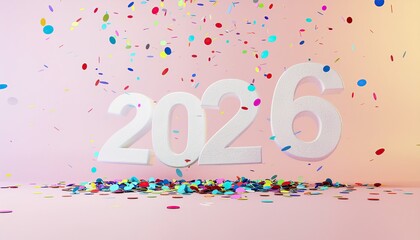 New year 2026 with confetti on pink background