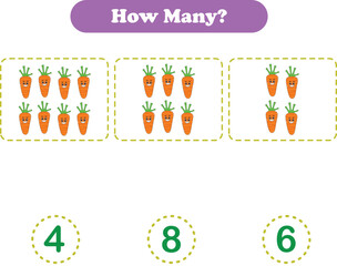 Counting game of fruits for preschool kids. Counting fruits. Printable. Vector Illustration