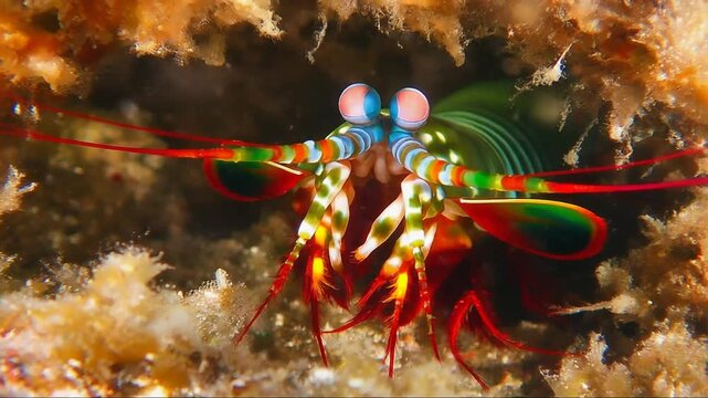 Close-up Of Mantis Shrimp Punching With Lightning Speed, Fastest Animal Strike, Underwater Macro