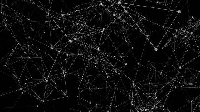 spider web on black background. Abstract Neural Network Mesh Motion Background. Futuristic Digital Web of Nodes and Connections. Minimal Tech Network Grid Moving Background
