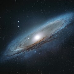 Obraz premium Majestic galaxy with blue spiral arms and bright core against a starfield