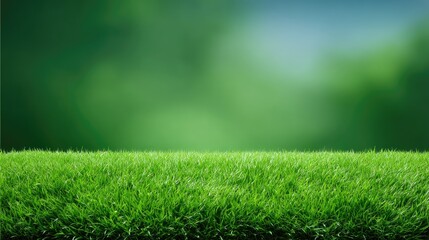 Fototapeta premium Fresh Green Grass With Soft Texture Stretching Across Blurred Nature Background, Perfect For Outdoor, Garden, And Eco-Friendly Themes