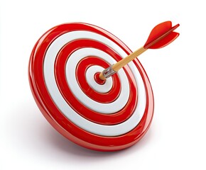 Red and white bullseye with arrow perfectly hitting the center target
