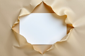 Closeup Torn White Paper Beige Surface
