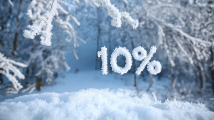 Winter forest with frosty ten percent discount symbol.