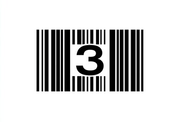 Number 3 overlaid onto a barcode graphic, presented in black and white