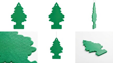 Naklejka premium Green christmas tree car air freshener on white background