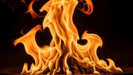 Intense Flames Dancing Against a Dark Backdrop - A Fiery Display.
