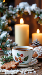 Fototapeta premium Festive Holiday Table with Warm Cozy Atmosphere