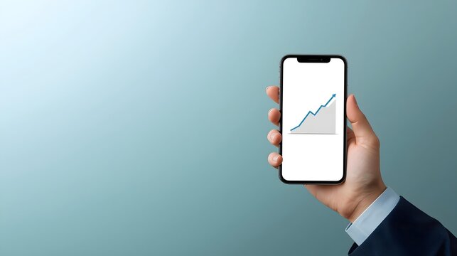 Hand Holding Smartphone with Rising Financial Chart on Clean Gradient Background - Powered by Adobe
