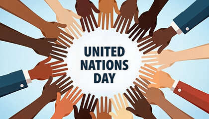 Diverse Hands Surrounding Text on United Nations Day Celebration

