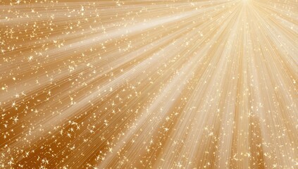 Radiant golden light rays and tiny sparkles burst from upper right corner