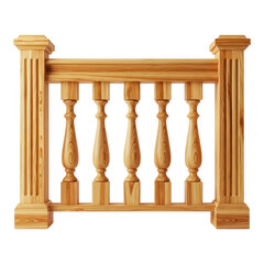 Fototapeta premium Wooden balustrade section with turned spindles, isolated on transparent background
