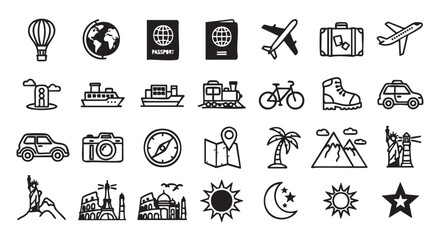 Fototapeta premium Travel and tourism icons for vacation and adventure design template