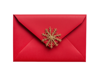 Red Christmas Envelope with Gold Snowflake, Isolated