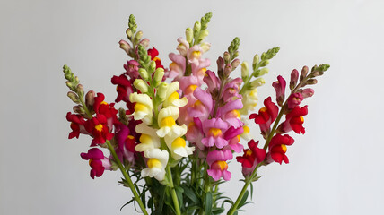 Obraz premium Colorful snapdragon flowers illustration in a vibrant bouquet showcasing red pink yellow and white blossoms